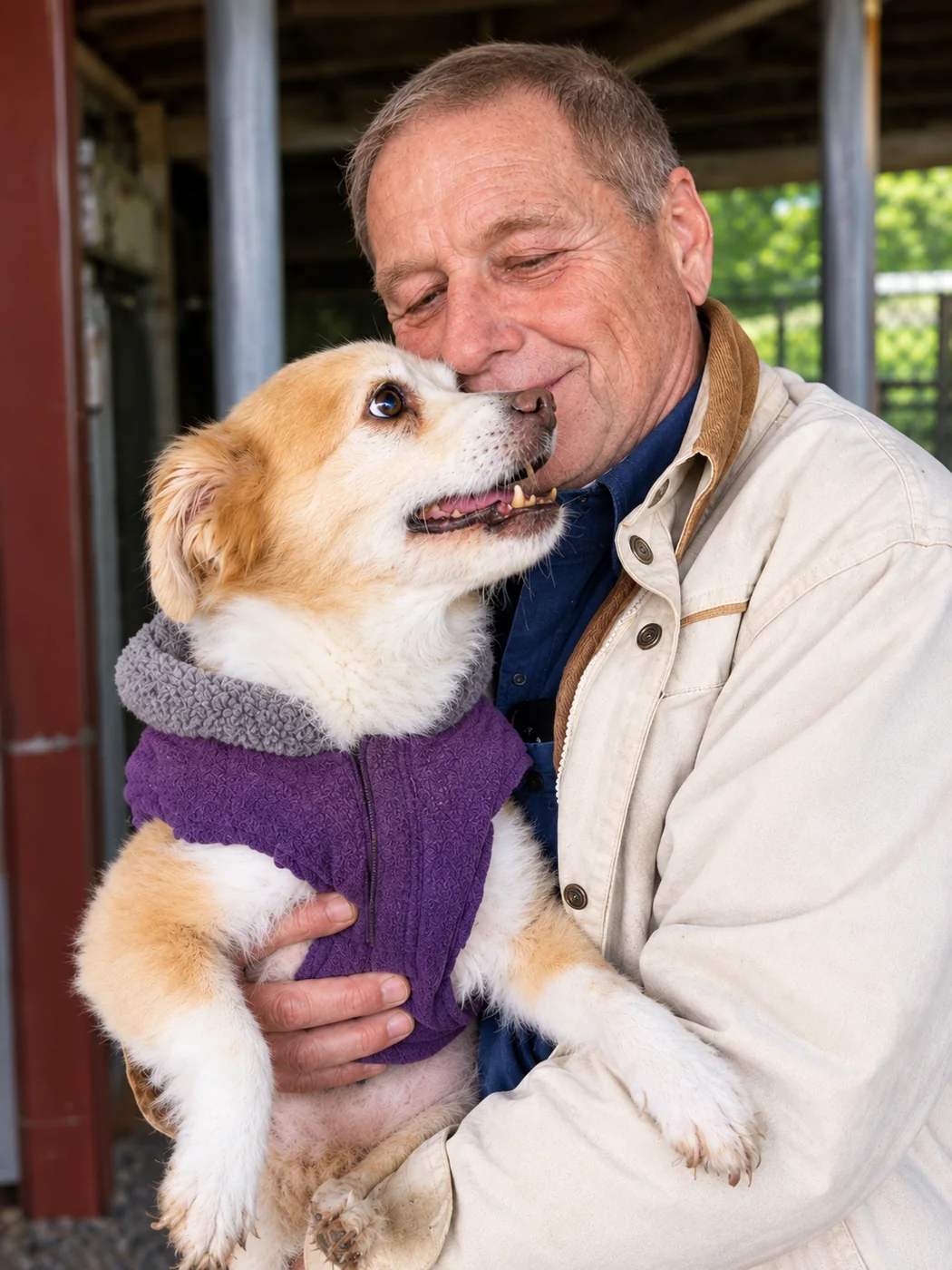 The Treat Dealer holding a happy puppy at Highland Springs Kennel